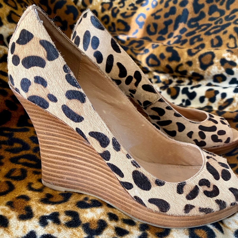Steve Madden Women’s Segment Leopard Print Peep Toe Wedges - Size 7.5